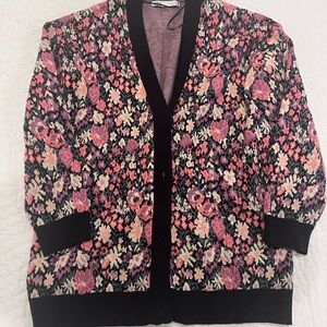 Zara Floral Knit Cardigan - Pink, Black & Cream